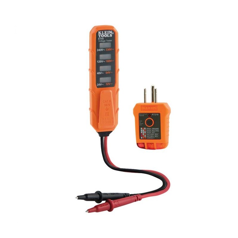 Kit de prueba de tomacorrientes con GFCI y voltaje CA/CC ET45VP Klein Tools